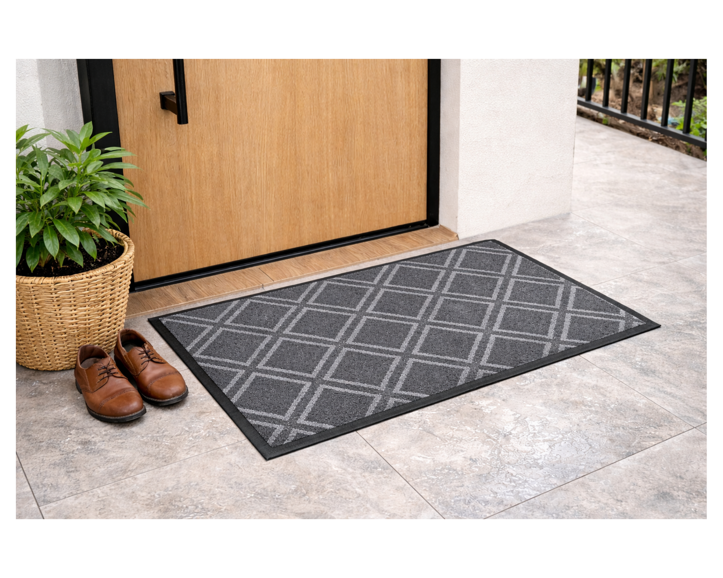 Covoras intrare gri 90x60 cm, ®OPTIMDEKO, antiderapant, rezistent, absorbtie murdarie si apa, interior/exterior, PC100