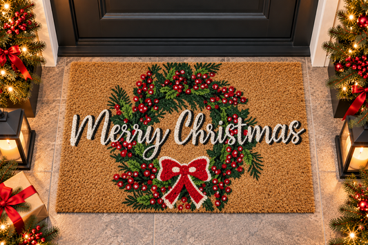 Covoras intrare Craciun, fibra cocos si cauciuc, Merry Christmas, DM115 - 60x40 cm