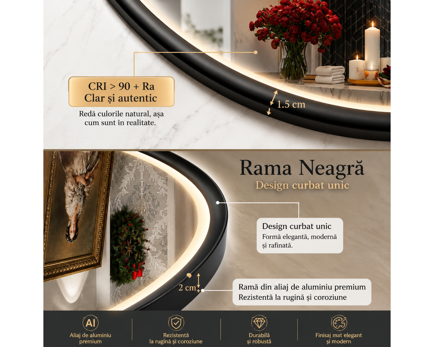 Oglinda LED Touch, Rama Neagra, C110/60x60 cm Colectia Korman Technik