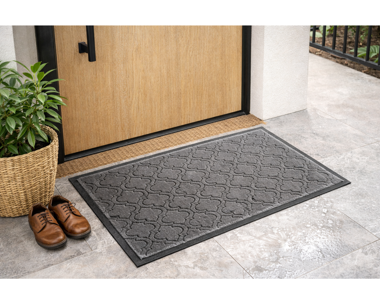 Covoras de intrare, 75x45 cm, absorbant, antiderapant, cu model modern, gri, ®OPTIMDEKO TR203