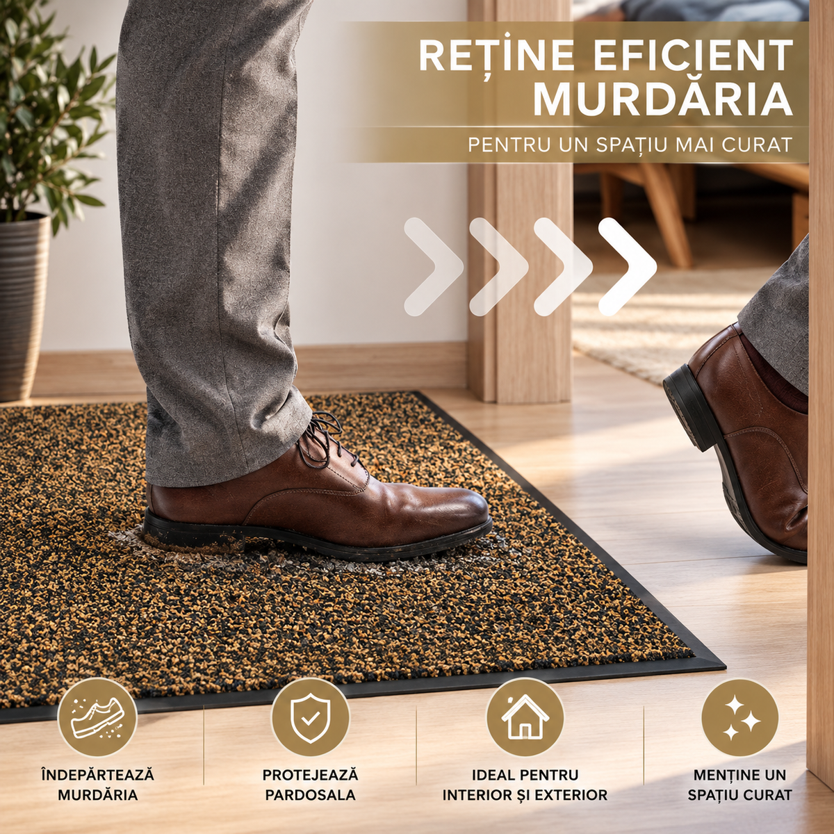 Covoras de Intrare ®OPTIMDEKO, 120x 180 cm, Antiderapant, Absorbant si Antimurdarie, Baza din Cauciuc, Rezistent, pentru Interior si Exterior, Maro