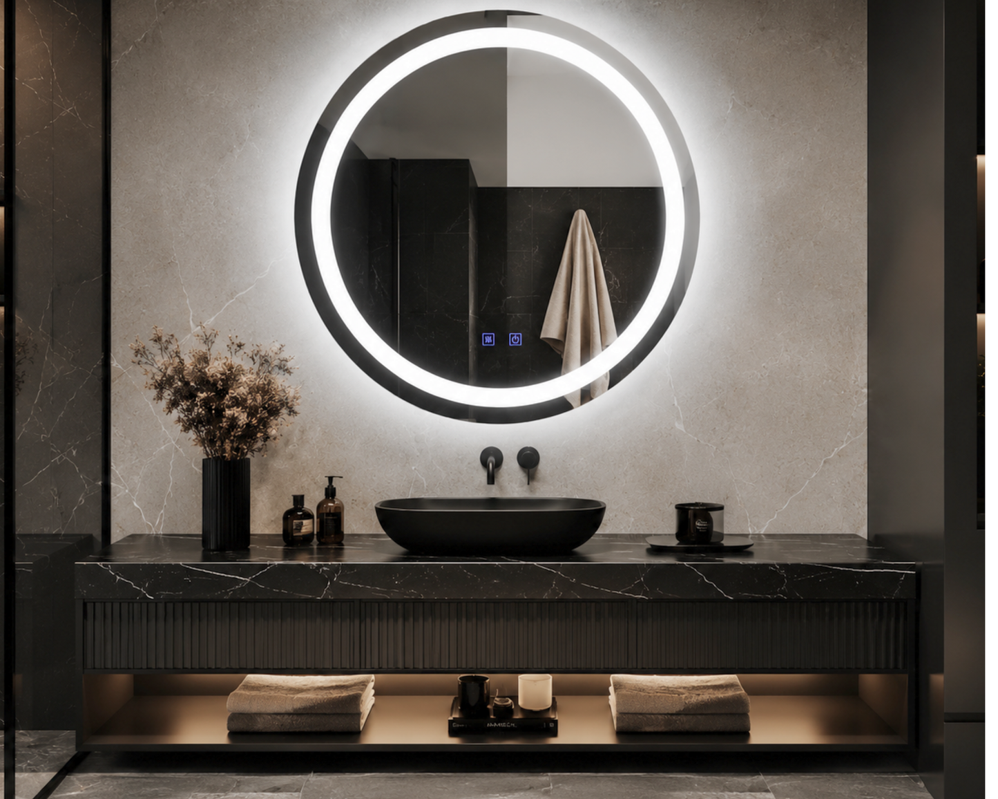 Oglinda LED Rotunda, din Colectia Korman Technik, cu Functie Dezaburire si Sistem Touch E01/70x70cm