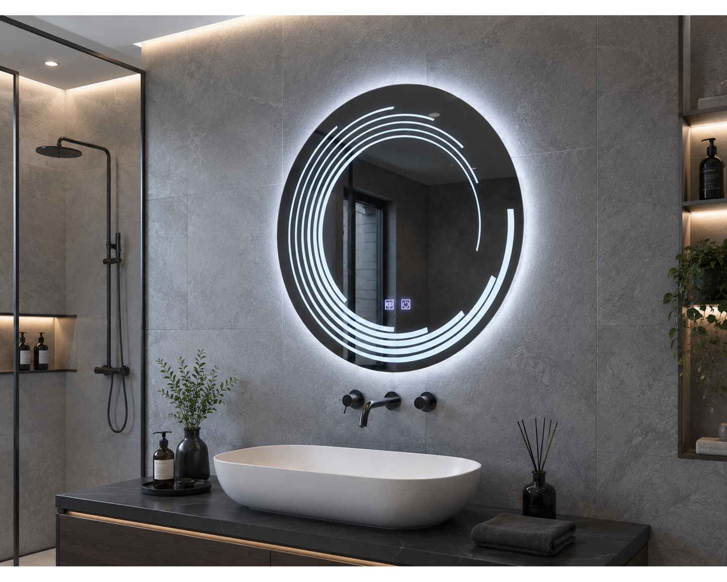 Oglindă LED Rotundă 70x70 cm Lira Touch cu Funcție Dezaburire și Iluminare LED Dimabilă