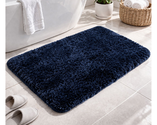Covoras baie pufos, 90 x 60 cm, ultra absorbant si antiderapant - microfibra foarte moale, Albastru Inchis ®OPTIMDEKO