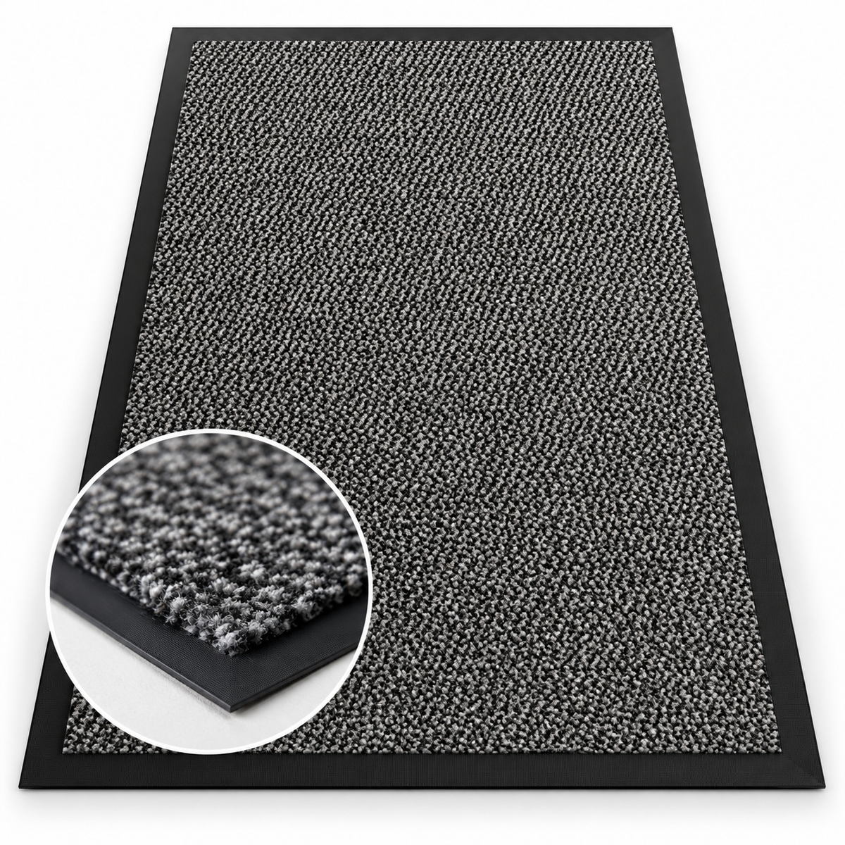 Covoras de Intrare OPTIMDEKO, 60x40 cm, Antiderapant, Absorbant si Antimurdarie, Baza din Cauciuc, Rezistent, pentru Interior si Exterior, Negru Gri