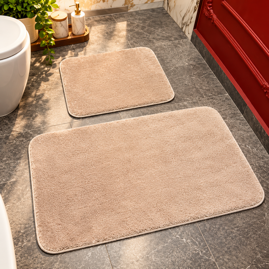 Set Covorase de Baie Ultra Pufoase si Antiderapante, 100x60 + 60x50 cm, Confort Premium, Roz Pudra