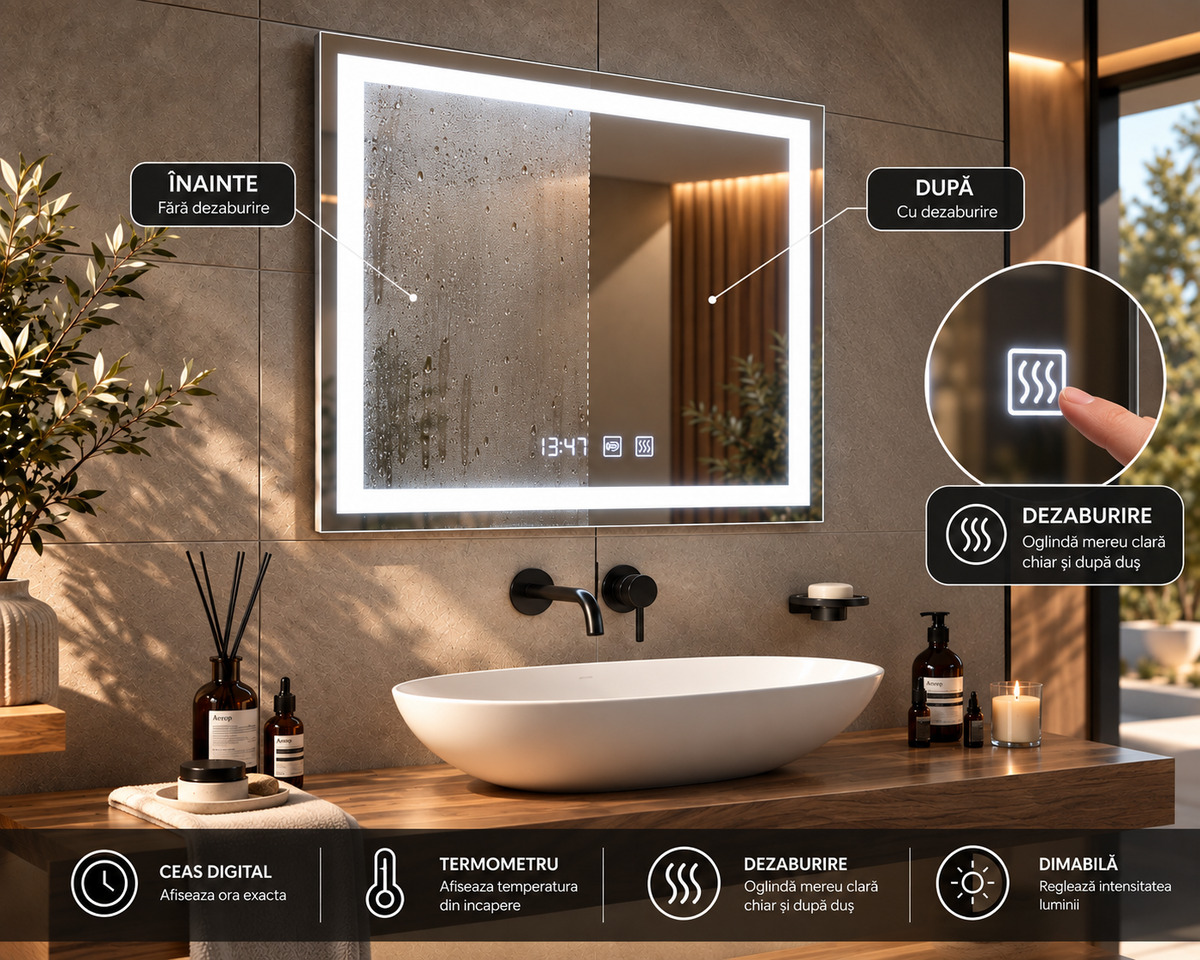 Oglinda LED Touch 80x60 cm Functie Dezaburire Colectia Marcello Funghi S09 80x60cm