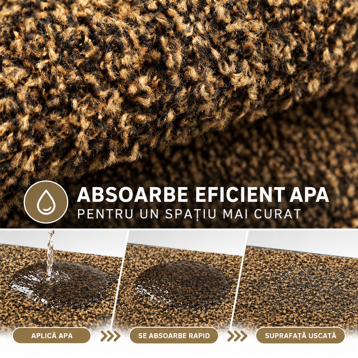 Covoras de Intrare OPTIMDEKO, 60x40 cm, Antiderapant, Absorbant si Antimurdarie, Striat, Baza din Cauciuc, Rezistent, pentru Interior si Exterior, Maro
