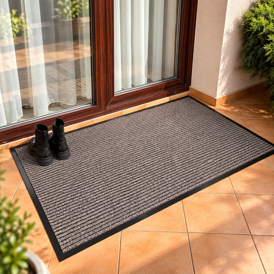 Covoras de Intrare ®OPTIMDEKO, 150 x 90 cm, Antiderapant, Absorbant si Antimurdarie, Striat, Baza din Cauciuc, Rezistent, pentru Interior si Exterior, Maro Linii