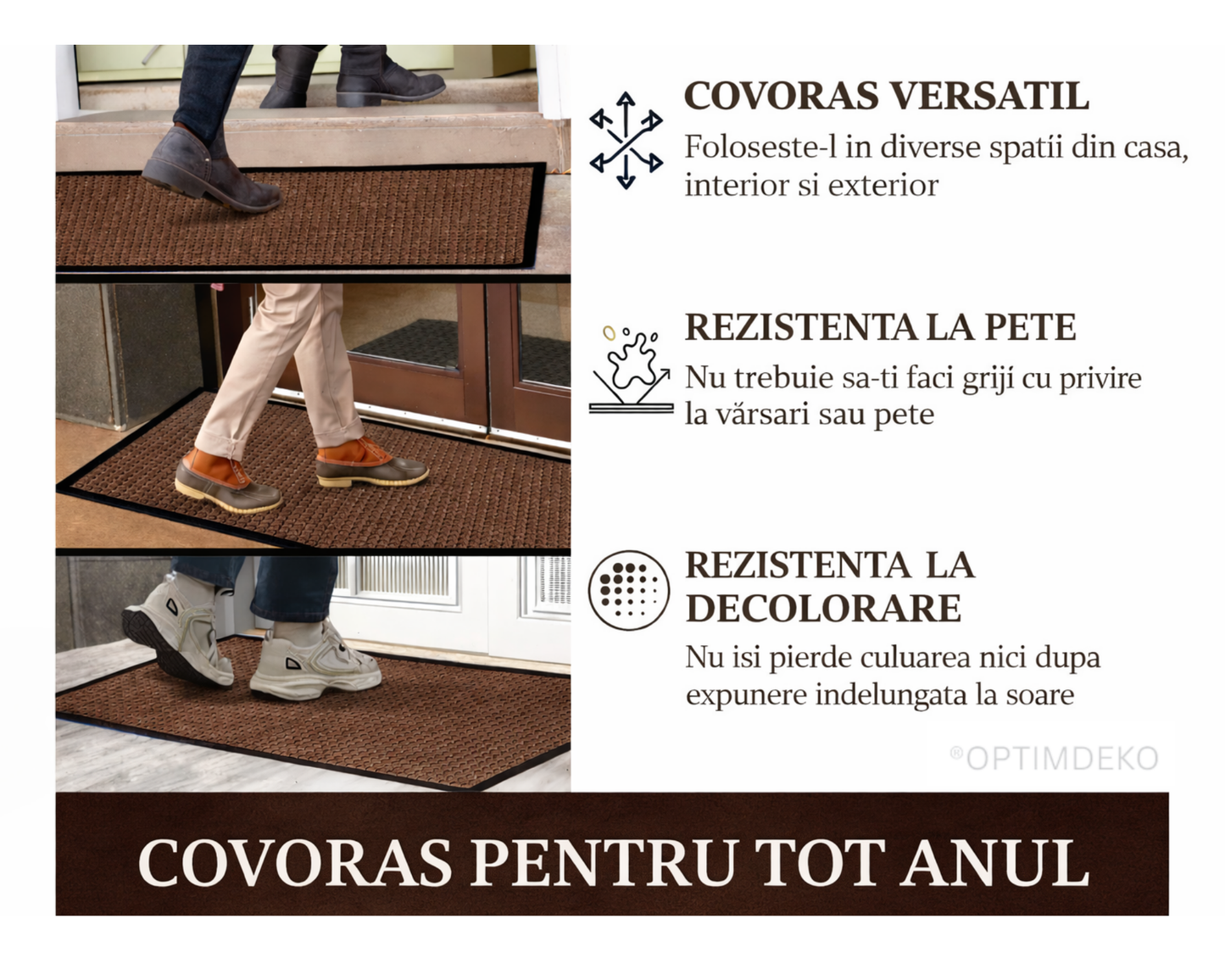 Covoras intrare gri 90x60 cm, ®OPTIMDEKO, antiderapant, rezistent, absorbtie murdarie si apa, interior/exterior, CR096 GRI