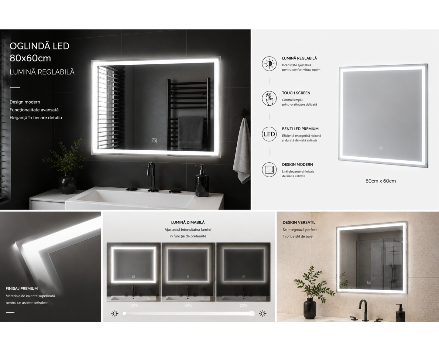 Oglinda LED Touch C200/80x60 cm Functie Dezaburire Colectia Marcello Funghi