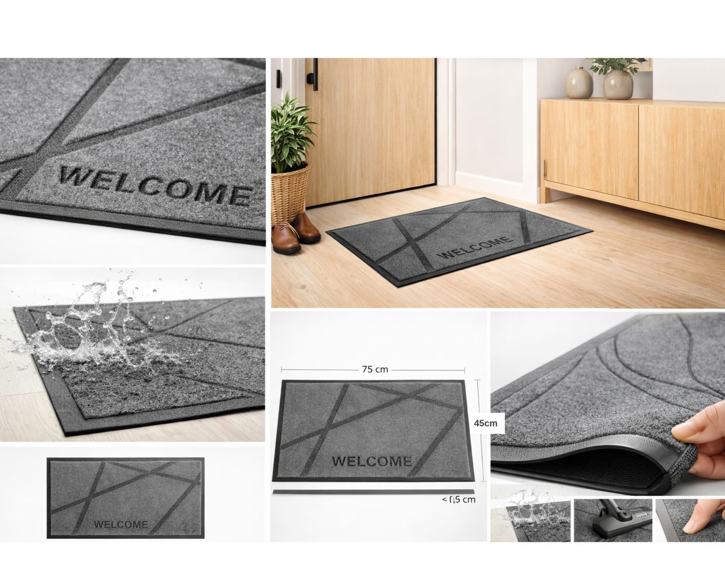 Covoras de intrare, absorbant, antiderapant, cu model modern, gri, ®OPTIMDEKO, TR 211