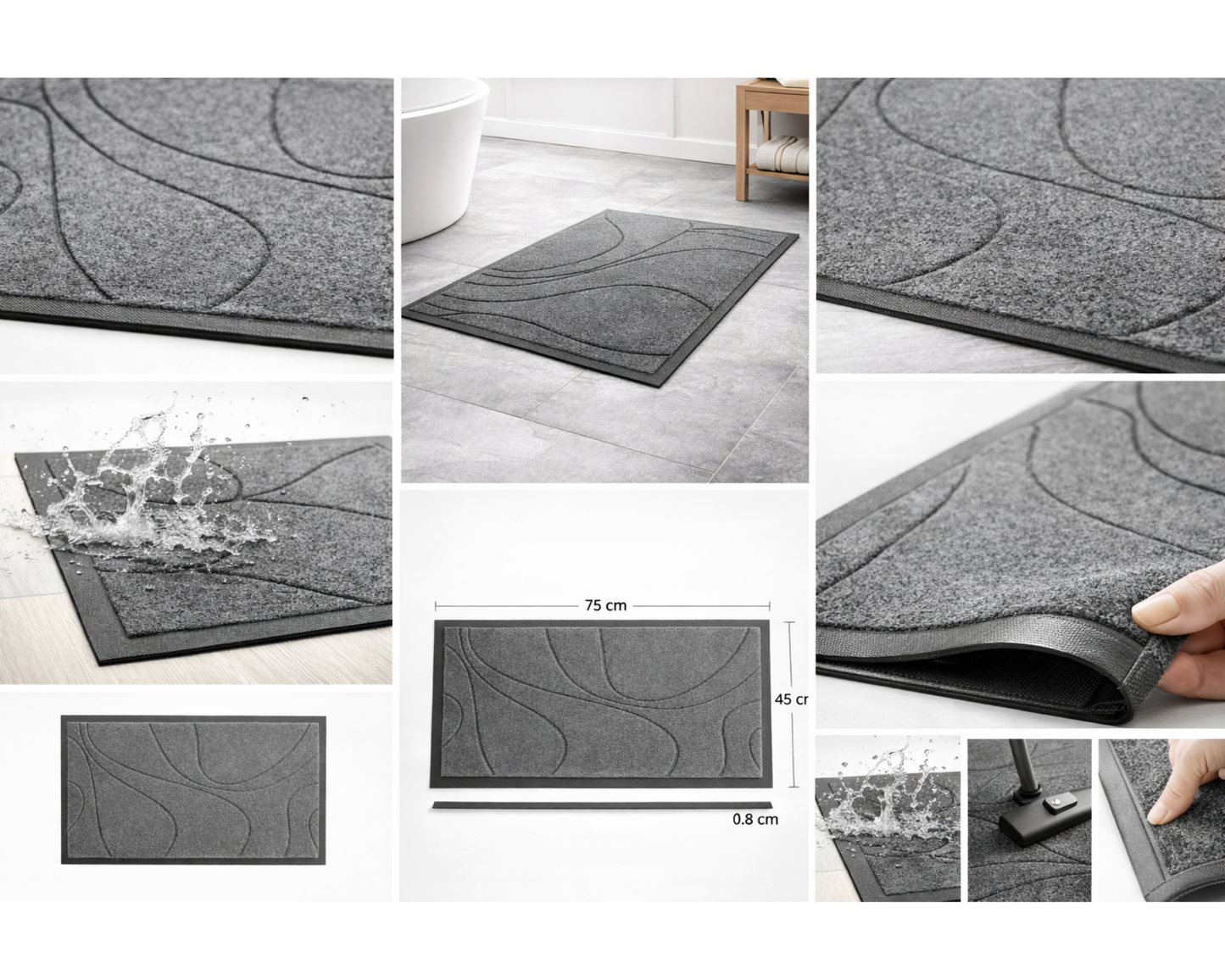Covoras de intrare, absorbant, antiderapant, cu model modern, gri, ®OPTIMDEKO, TR 202