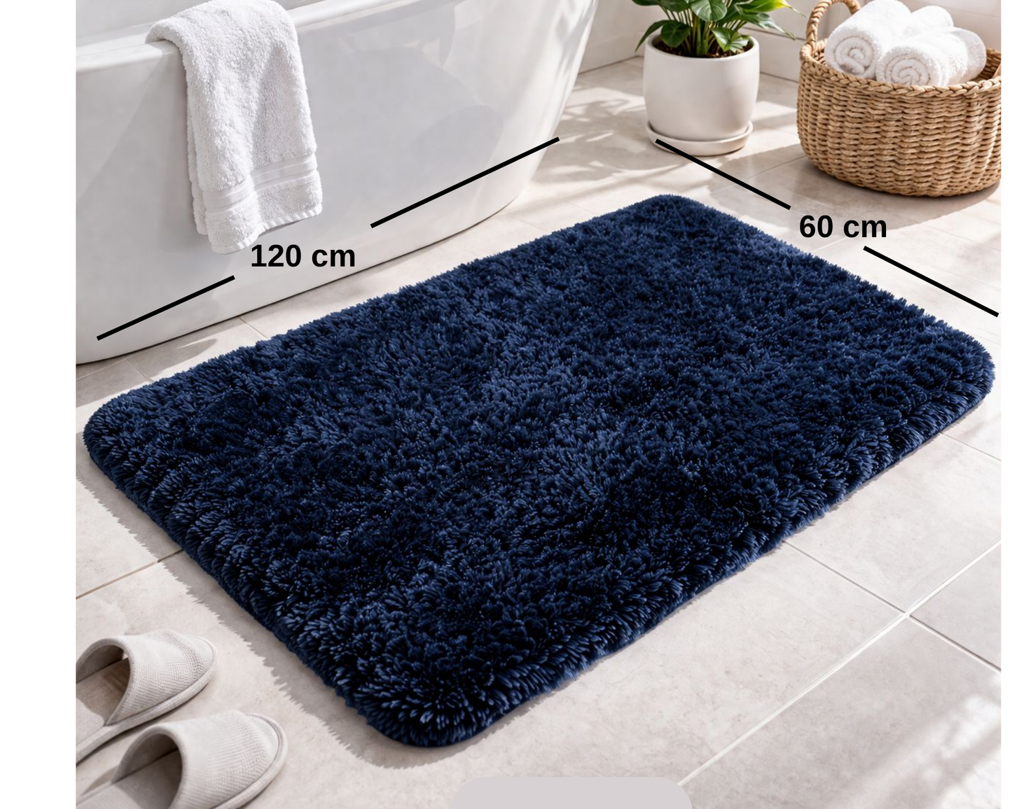 Covoras baie pufos, 120 x 60 cm, ultra absorbant si antiderapant - microfibra foarte moale, Albastru Inchis ®OPTIMDEKO