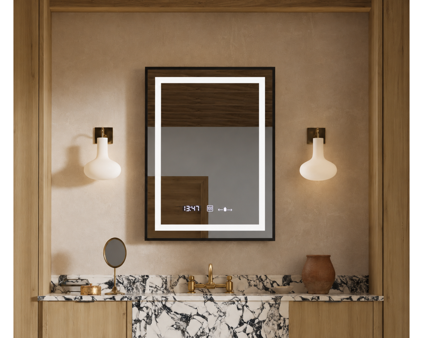 Oglinda LED Dreptunghiulara, cu Functie Dezaburire si Sistem Touch, Neagra, Colectia Marcello Funghi, model W03v 60x80cm