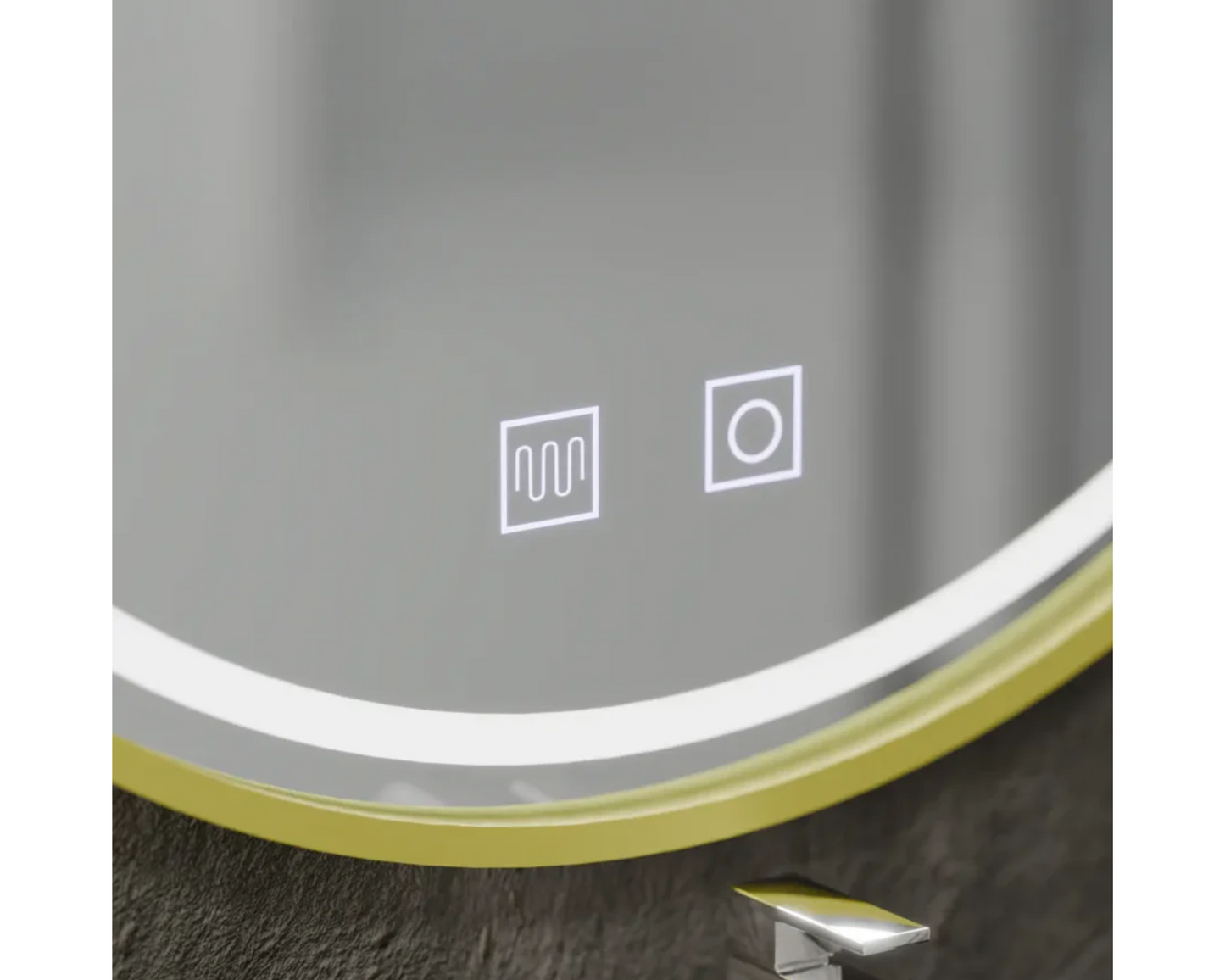 Oglinda LED Rotunda Anitta, din Colectia Marcello Funghi, cu Functie Dezaburire si Sistem Touch, Auriu Gold E04 70x70cm