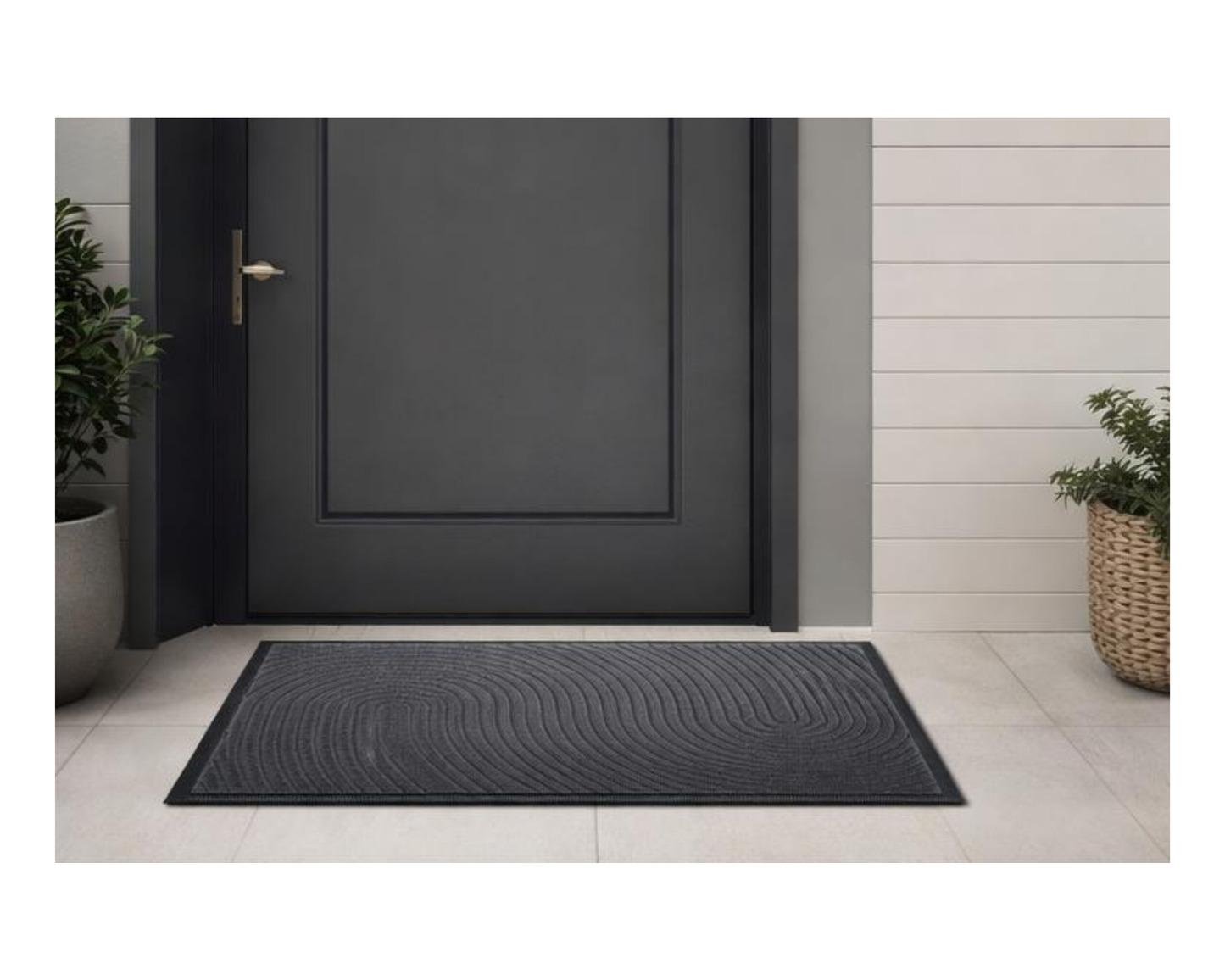 Covoras de intrare, 75x45 cm, absorbant, antiderapant, cu model modern, gri, ®OPTIMDEKO TR206