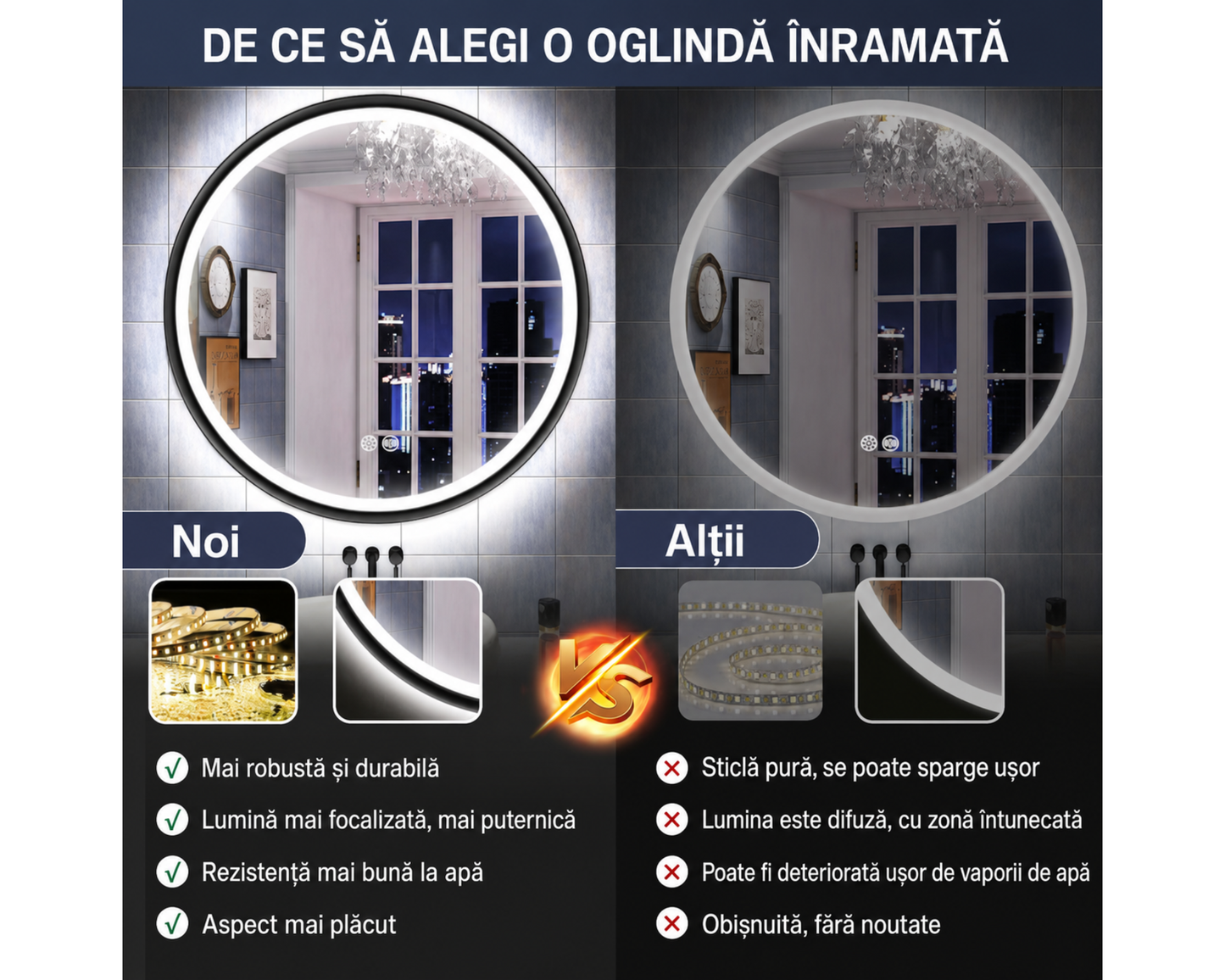 Oglinda LED Touch, Rama Neagra, C110/60x60 cm Colectia Korman Technik