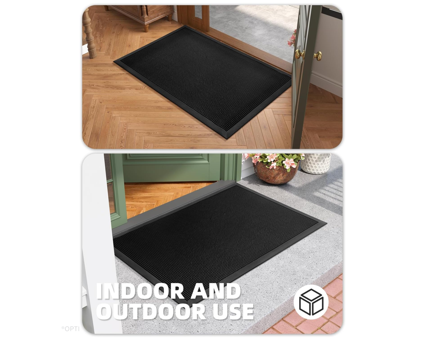 Covoras intrare cauciuc tip perie, cu Tepi, 90x60 cm, ®OPTIMDEKO, antiderapant, heavy duty, pentru exterior/interior, negru, RB008