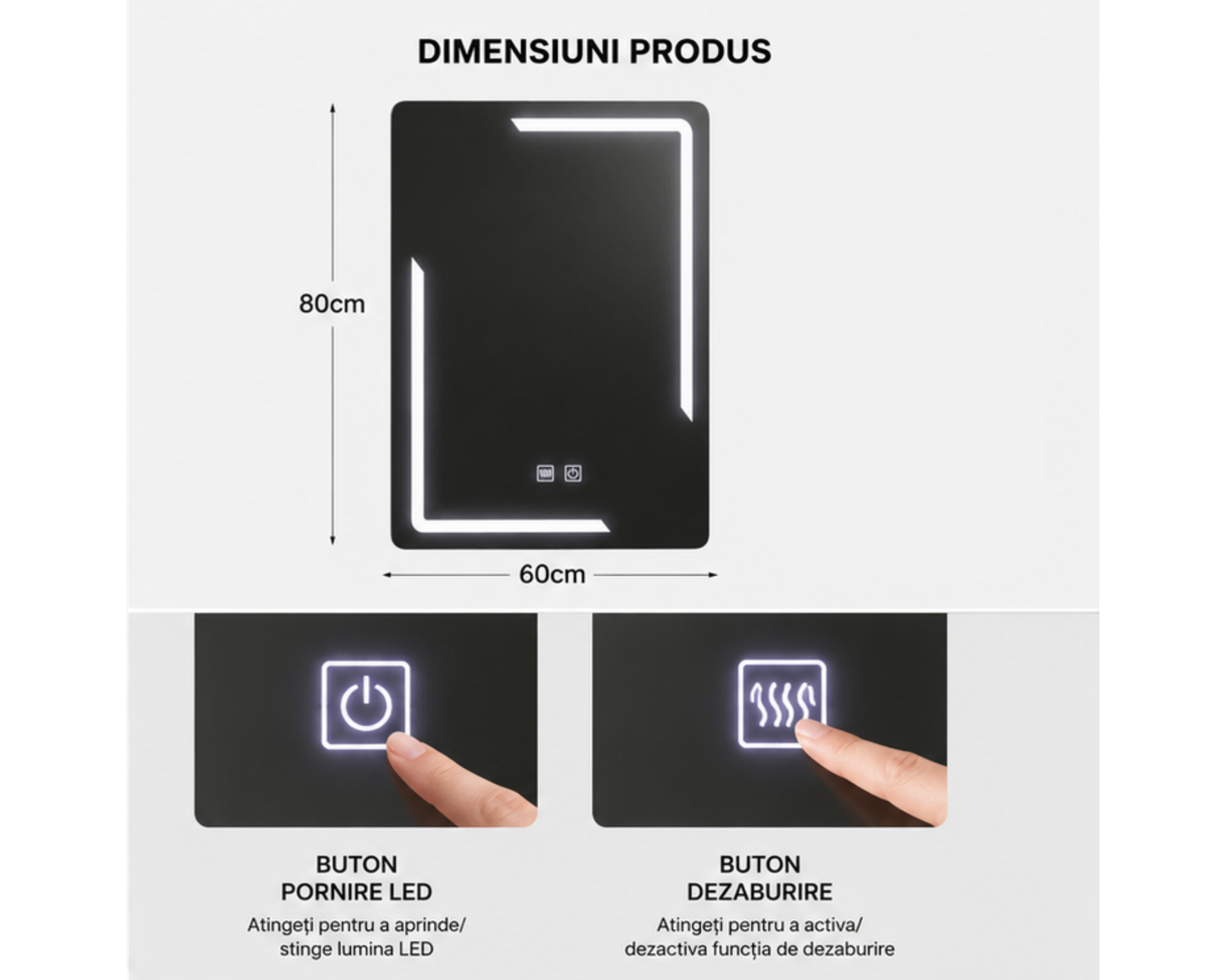 Oglinda Led Dreptunghiulara Touch, cu Functie Dezaburire E38/60x80cm