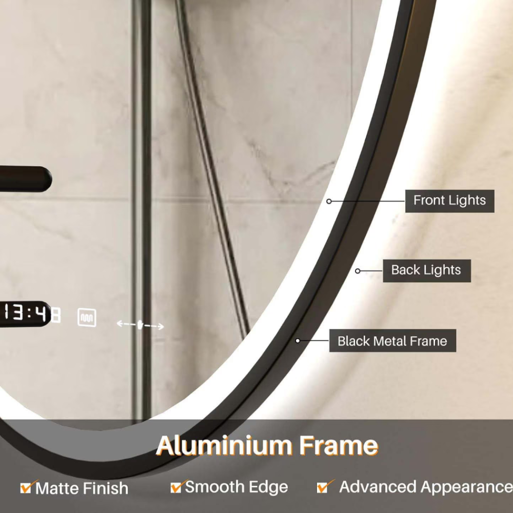 Oglinda LED Colectia Marcello Funghi Rotunda, cu Functie Dezaburire si Sistem Touch, Neagra, W11 60X60CM