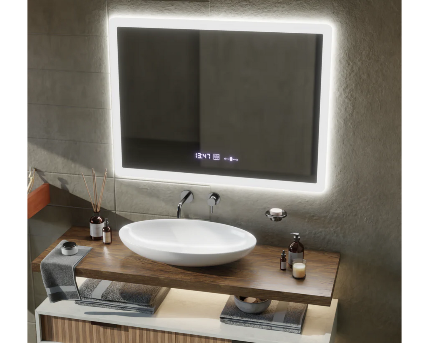 Oglinda LED Colectia Marcello Funghi Dreptunghiulara cu Functie Dezaburire si Sistem Touch, model W21/80x60cm