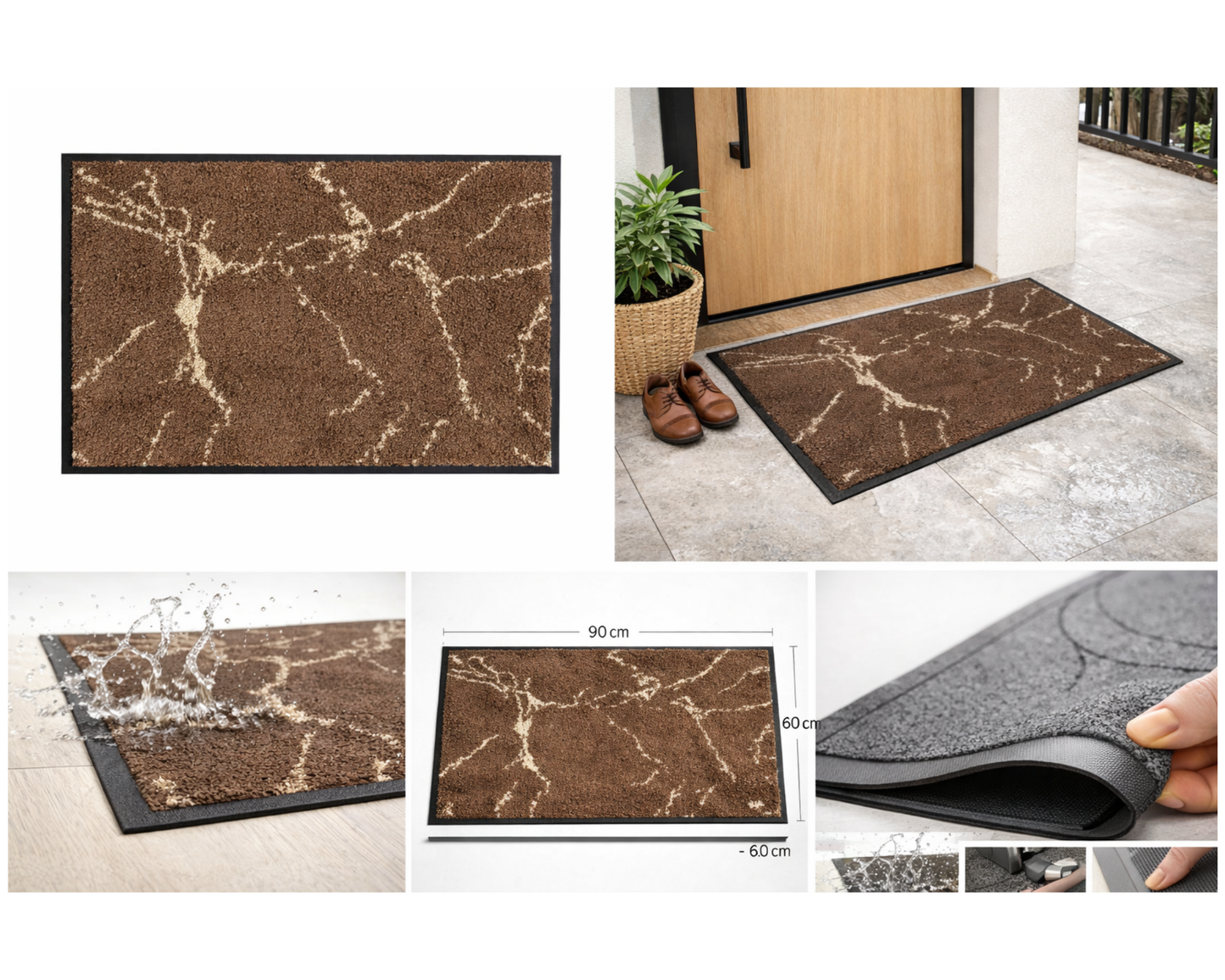 Covoras intrare gri 90x60 cm, ®OPTIMDEKO, antiderapant, rezistent, absorbtie murdarie si apa, interior/exterior, PC105