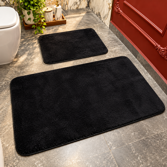 Set Covorase de Baie Ultra Pufoase si Antiderapante, 100x60 + 60x50 cm, Confort Premium, Negru