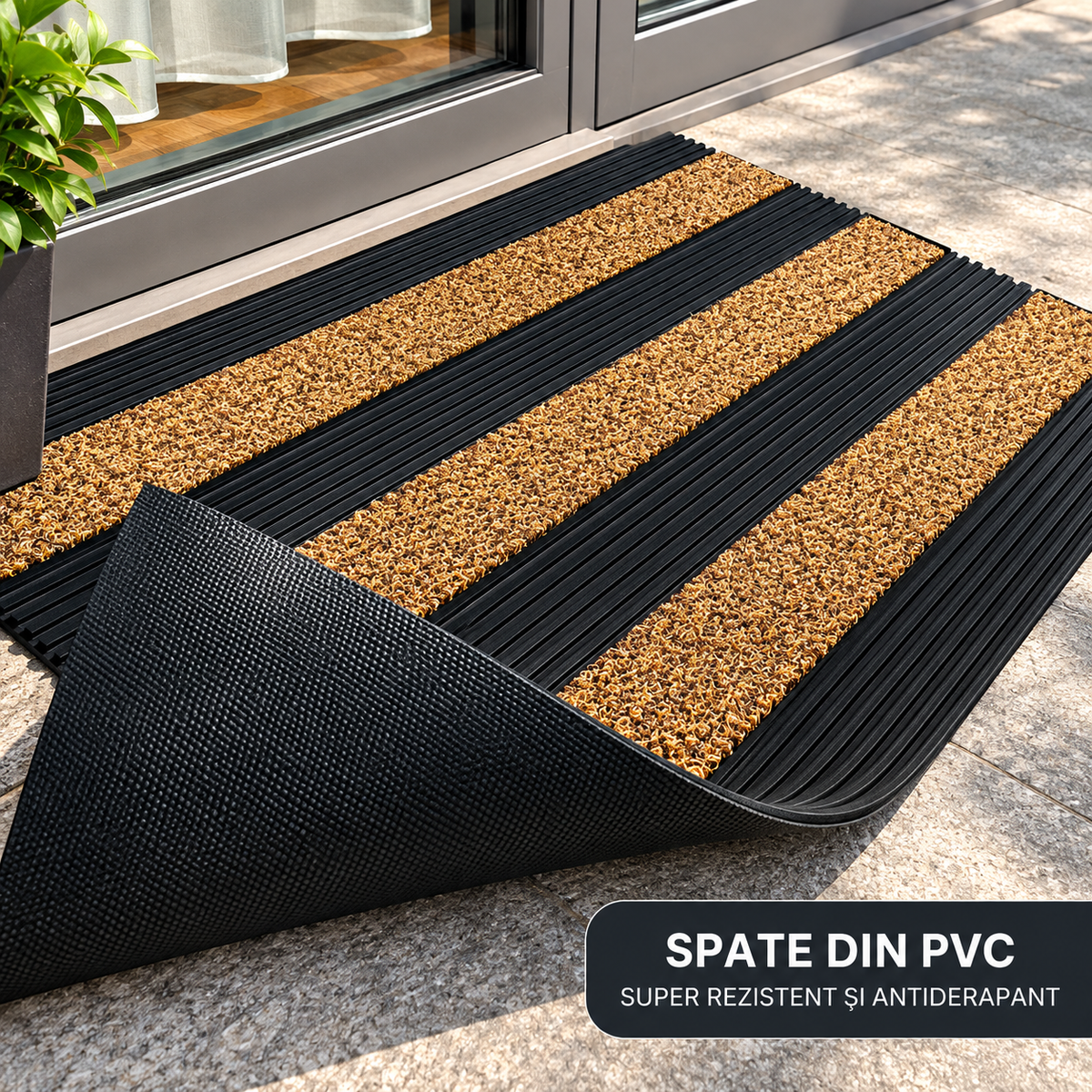 Covoras intrare cauciuc si polietilena antiderapant, maro DM05 - 75x45 cm