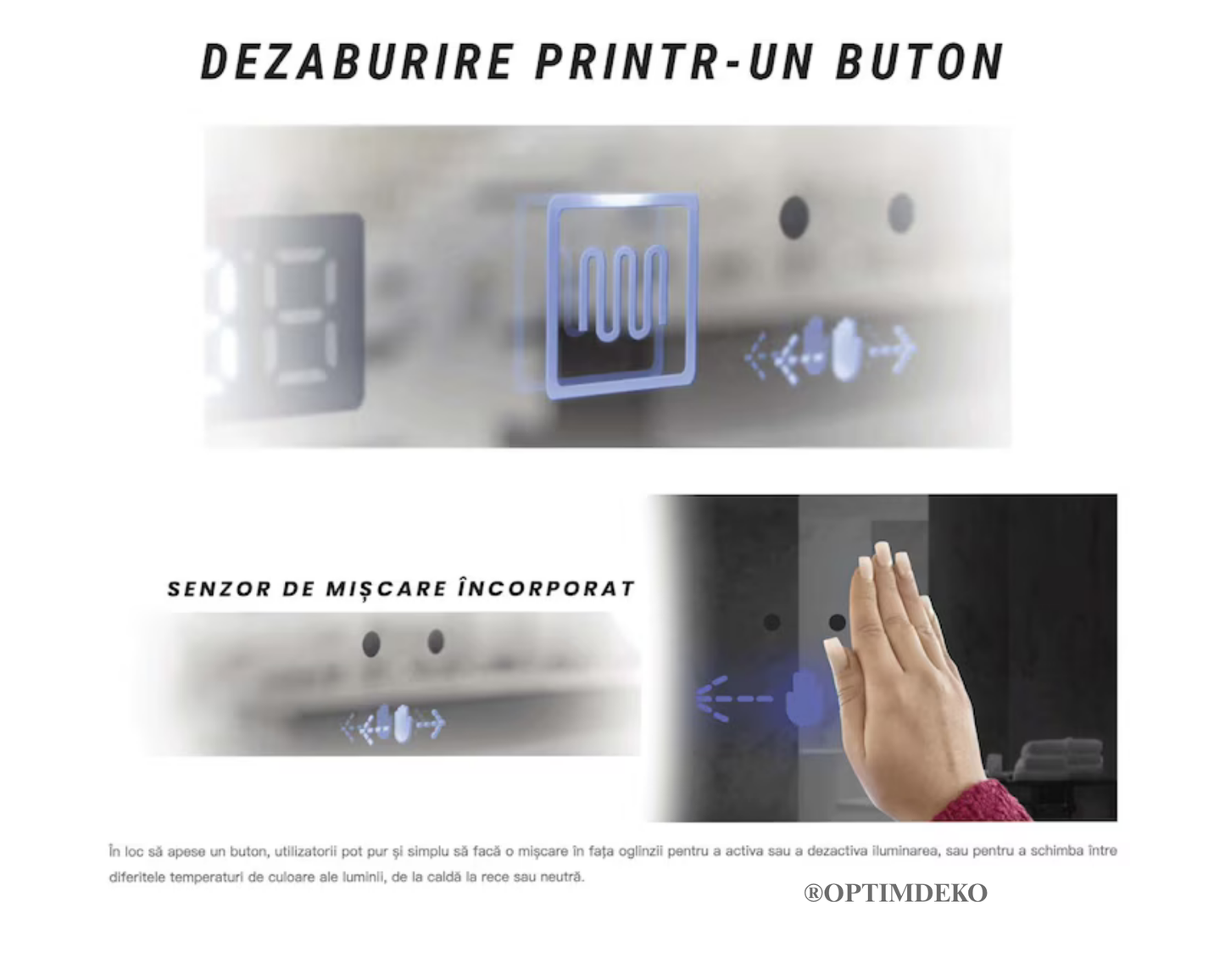 Oglinda LED Colectia Marcello Funghi Dreptunghiulara cu Functie Dezaburire si Sistem Touch, model W07/80x60cm