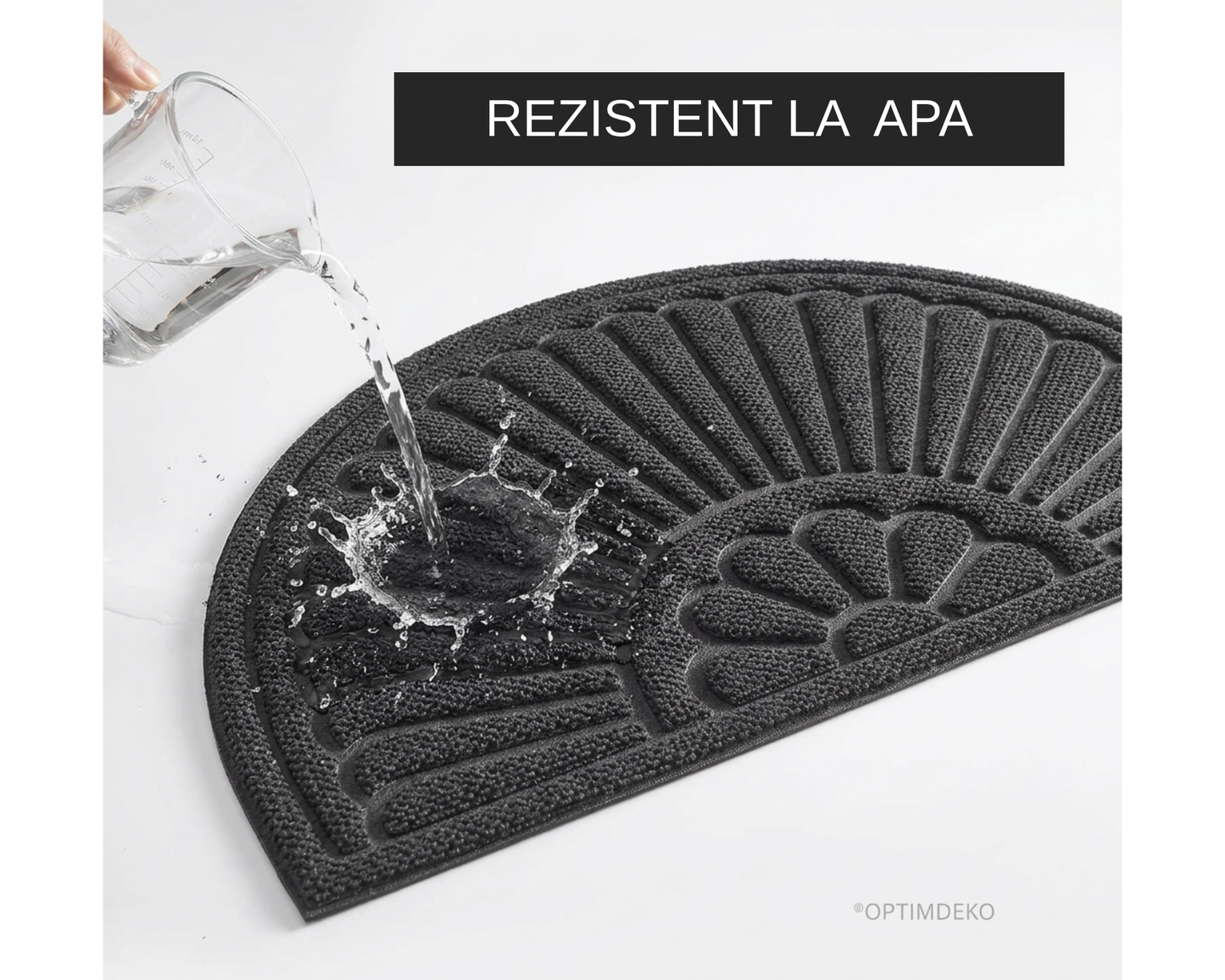 Covorase intrare OPTIM DEKO, semicerc, cauciuc si polipropilena, gri, 75x45cm