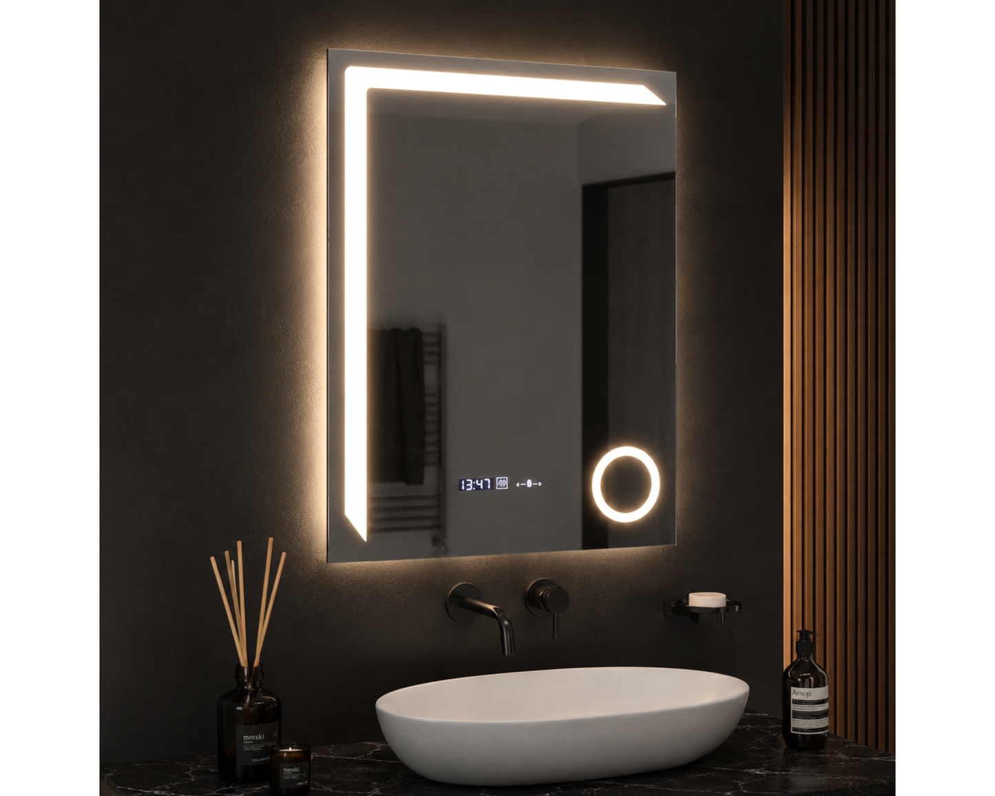 Oglinda LED Colectia Marcello Funghi Dreptunghiulara cu Functie Dezaburire si Sistem Touch, model W07/60x80cm