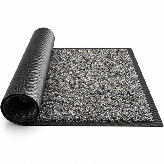 Covoras de Intrare ®OPTIMDEKO, 120x 180 cm, Antiderapant, Absorbant si Antimurdarie, Baza din Cauciuc, Rezistent, pentru Interior si Exterior, Gri Deschis