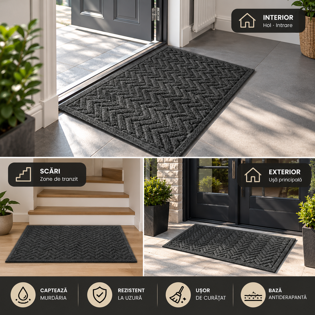 Covoras intrare Polietilena si Cauciuc Antiderapant- CS099 - 90X60 cm