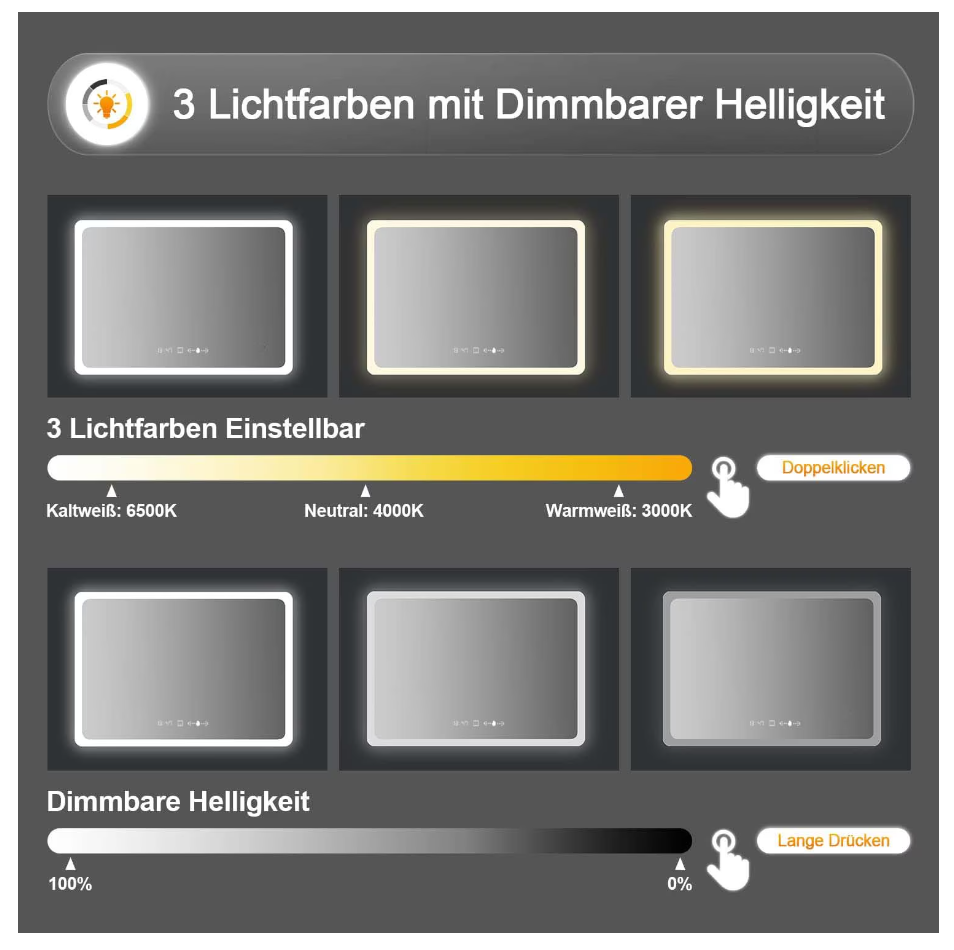 Oglinda LED Touch 100x60 cm Functie Dezaburire Colectia Marcello Funghi W36, 100x60cm
