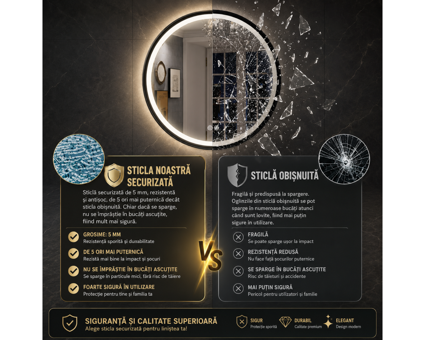 Oglinda LED Touch, Rama Neagra, C110/60x60 cm Colectia Korman Technik