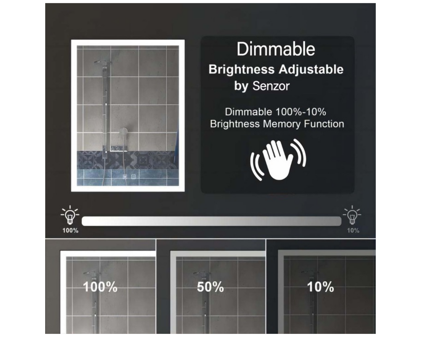 Oglinda LED Dreptunghiulara, cu Functie Dezaburire si Sistem Touch, Neagra, Colectia Marcello Funghi, model W03v 60x80cm