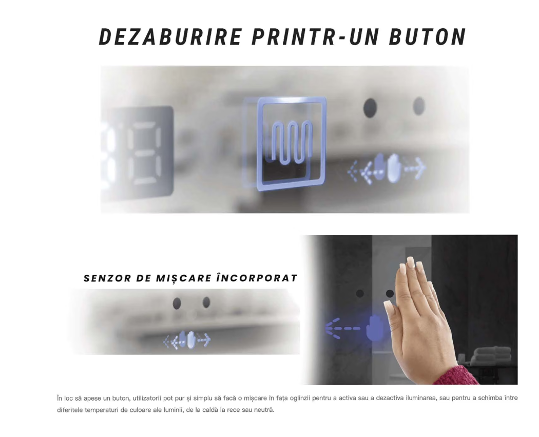 Oglinda LED Dreptunghiulara, cu Functie Dezaburire si Sistem Touch, Neagra, Colectia Marcello Funghi, model W03v 60x80cm