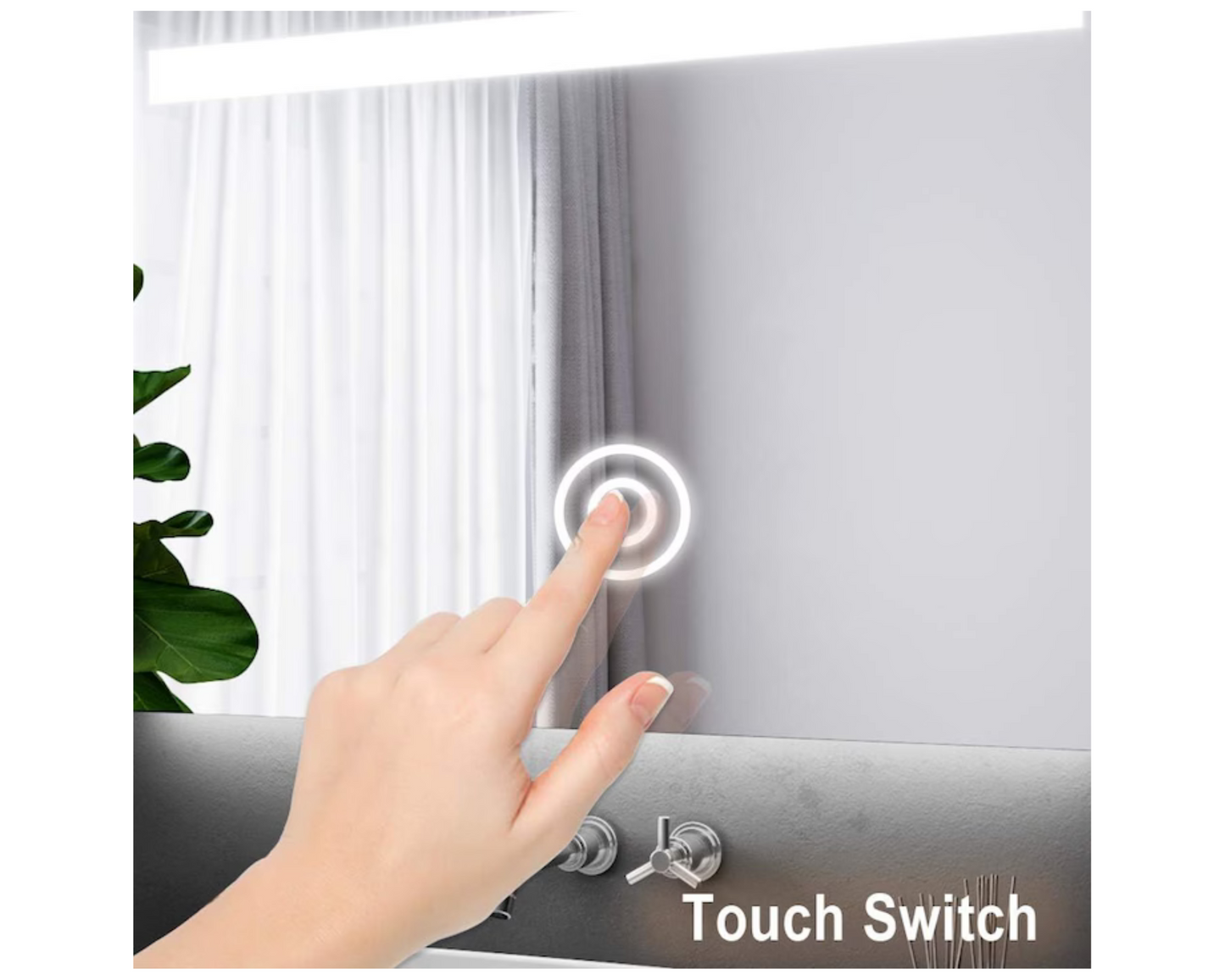 Oglinda Led Dreptunghiulara, cu Functie Dezaburire si Sistem Touch, Ceas si Termometru W09/60x80cm