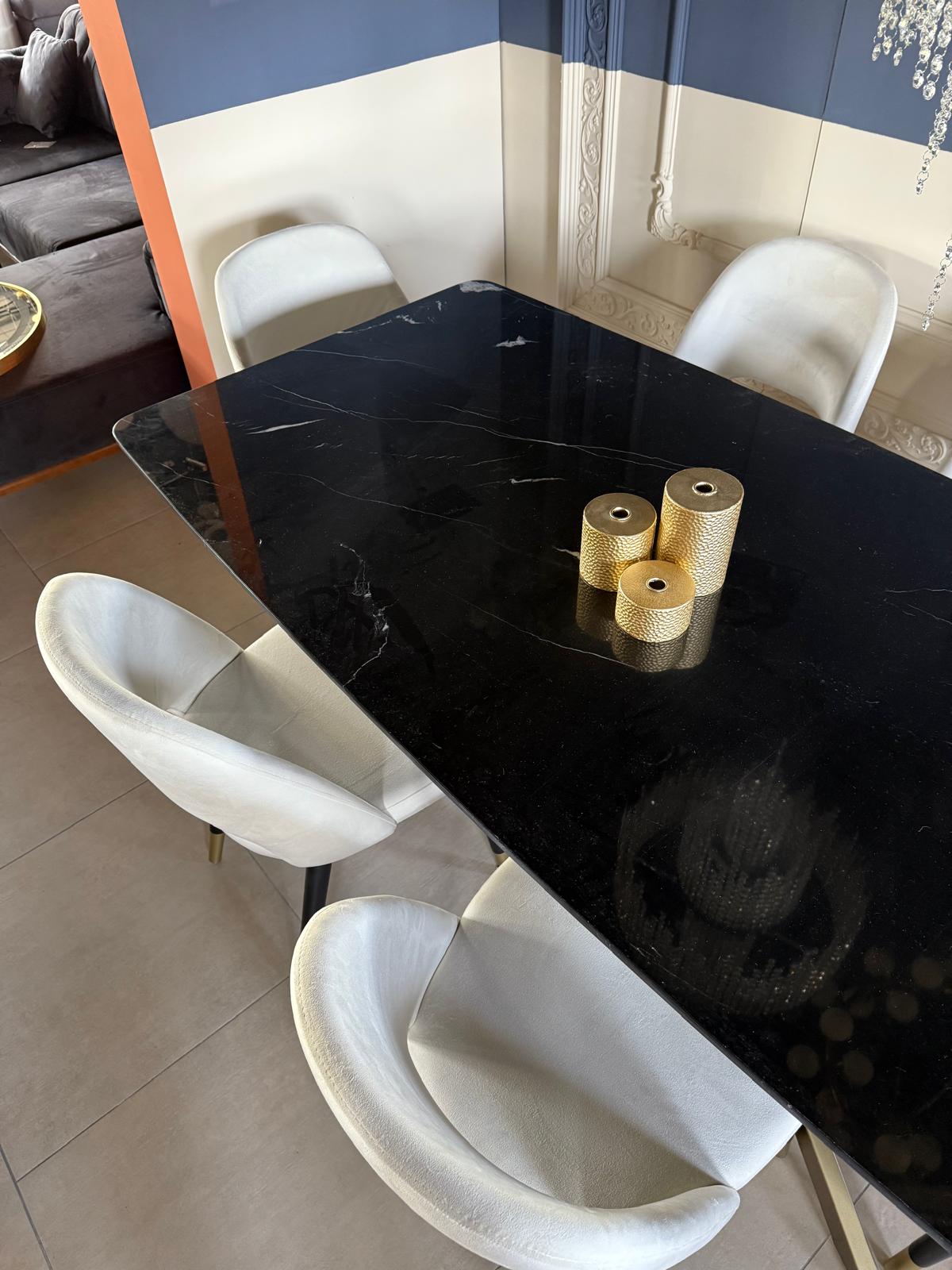 Masa Piatra Black Marble 200x100x 2.5cm + 6 scaune asortate