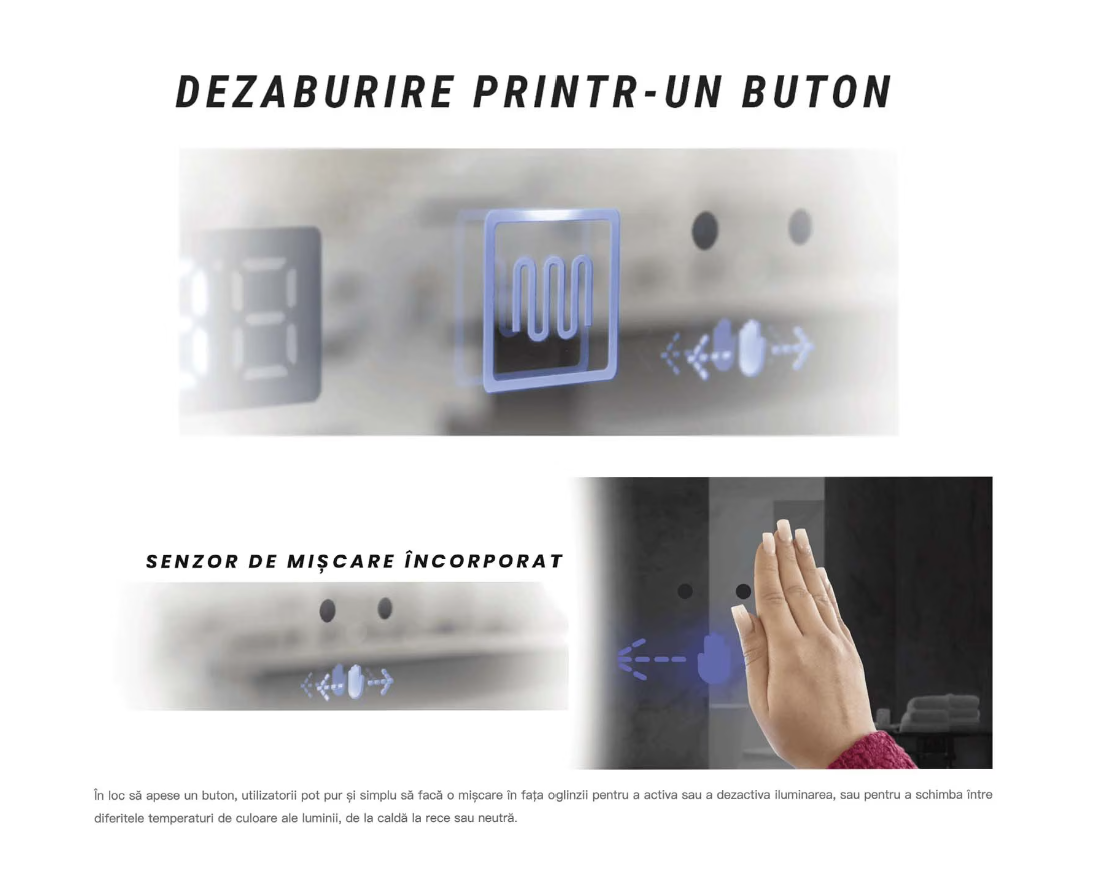 Oglinda LED Touch 100x60 cm Functie Dezaburire Colectia Marcello Funghi W36, 100x60cm