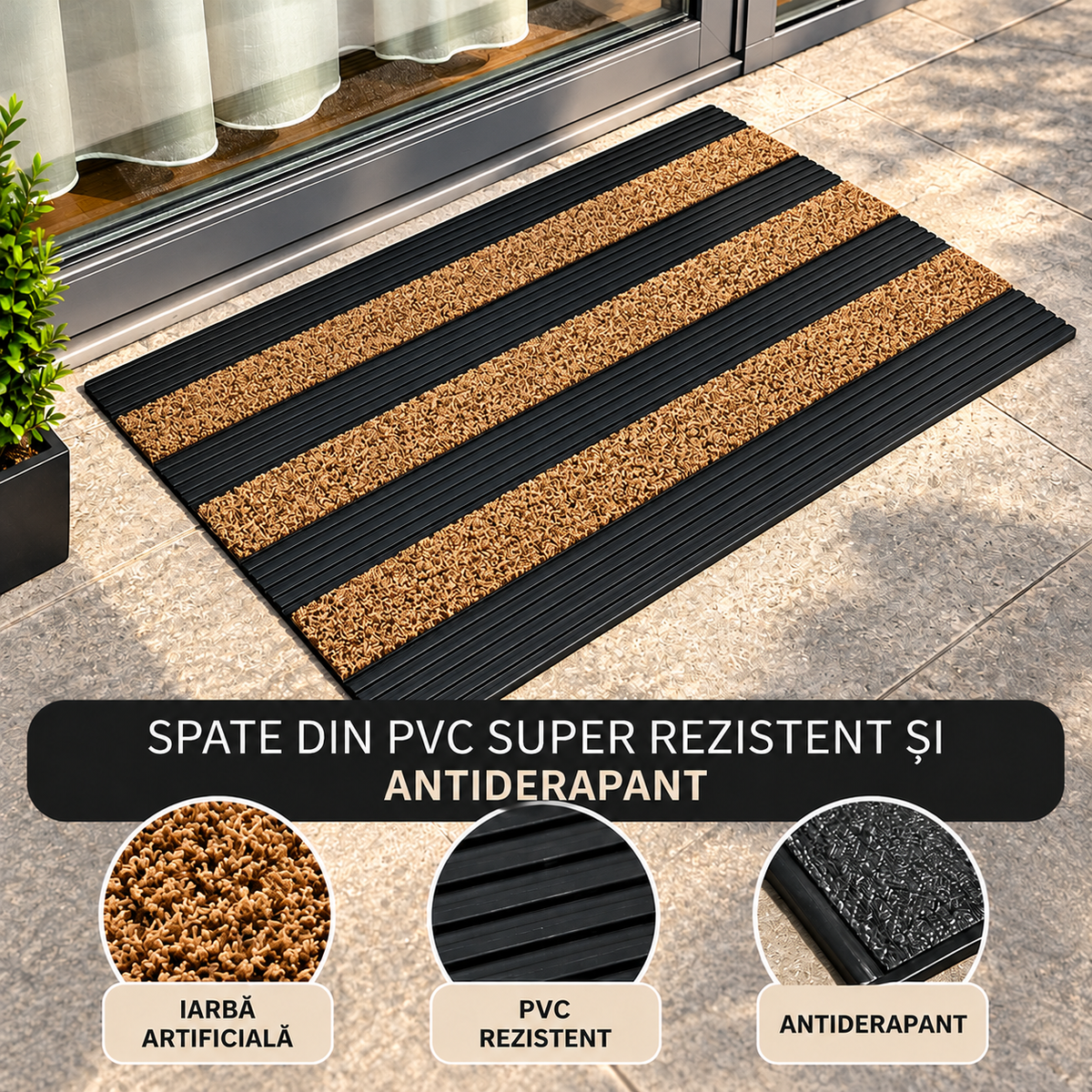 Covoras intrare cauciuc si polietilena antiderapant, maro DM05 - 75x45 cm