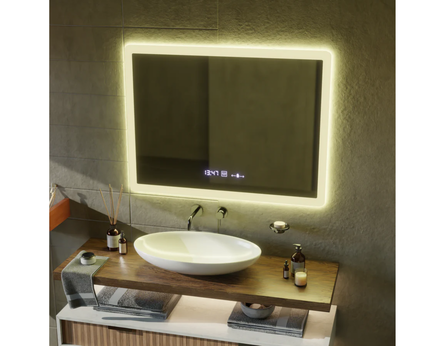Oglinda LED Colectia Marcello Funghi Dreptunghiulara cu Functie Dezaburire si Sistem Touch, model W21/80x60cm