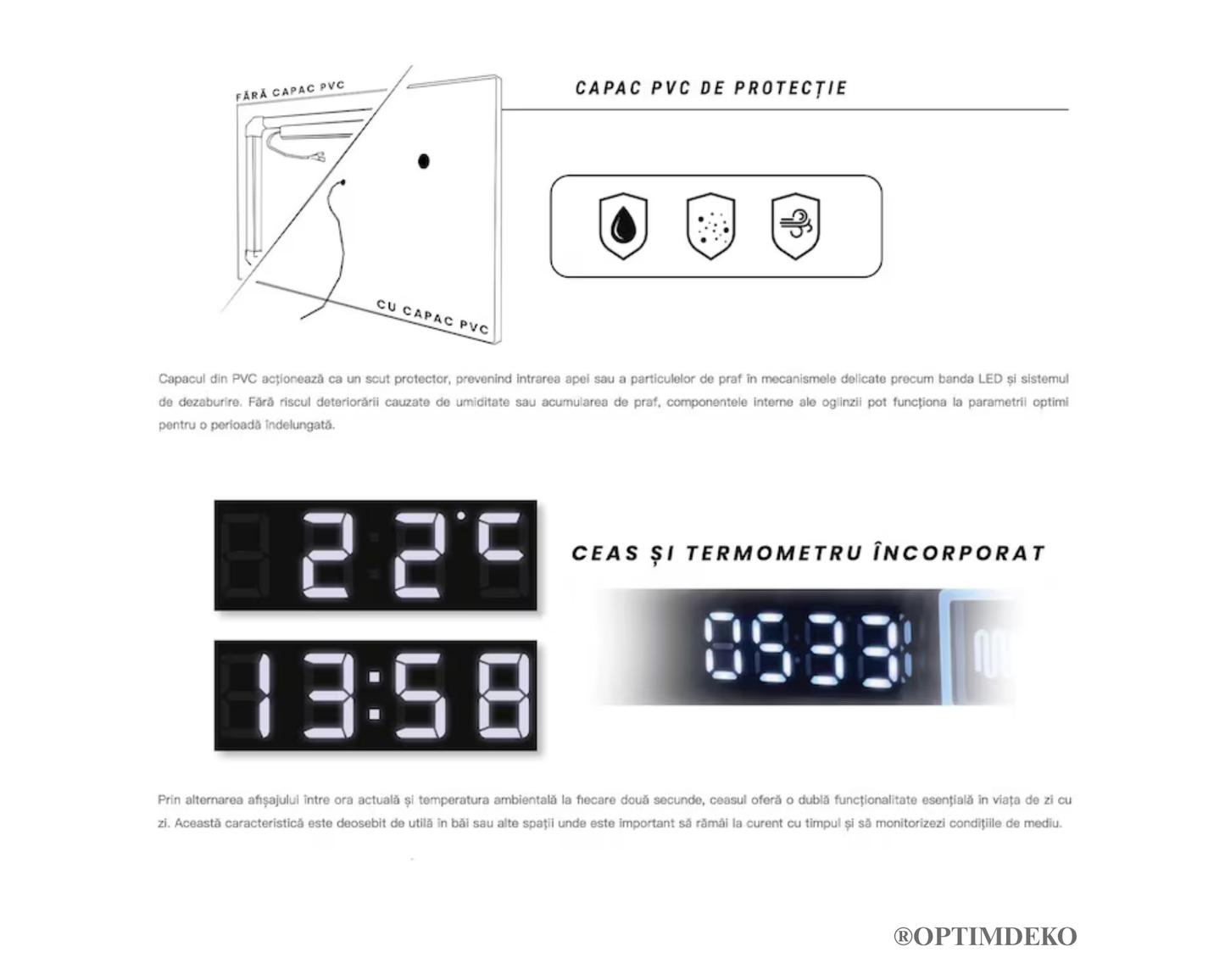 Oglinda LED Colectia Marcello Funghi Dreptunghiulara cu Functie Dezaburire si Sistem Touch, model W07/80x60cm