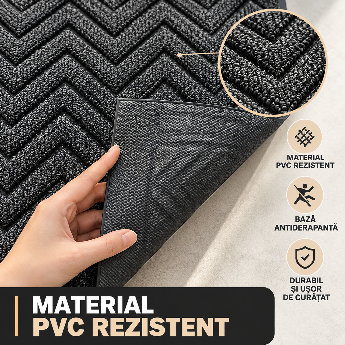 Covoras de intrare, interior & exterior ®OPTIMDEKO, 150 x 90 cm, anti-alunecare, foarte rezistent si durabil, Dirt Trapper, Gri