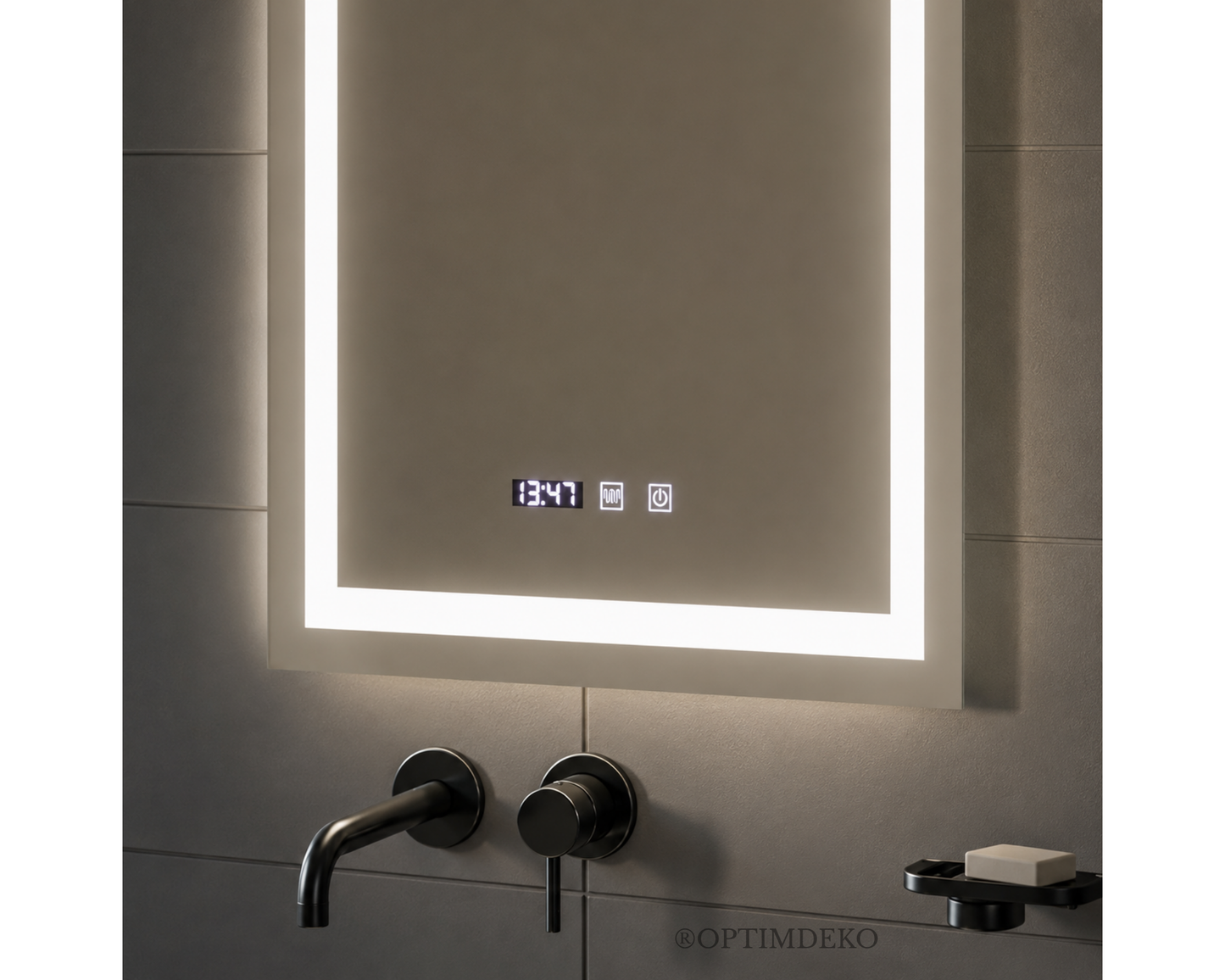 Oglinda Led Dreptunghiulara, cu Functie Dezaburire si Sistem Touch, Ceas si Termometru S09/60x80cm