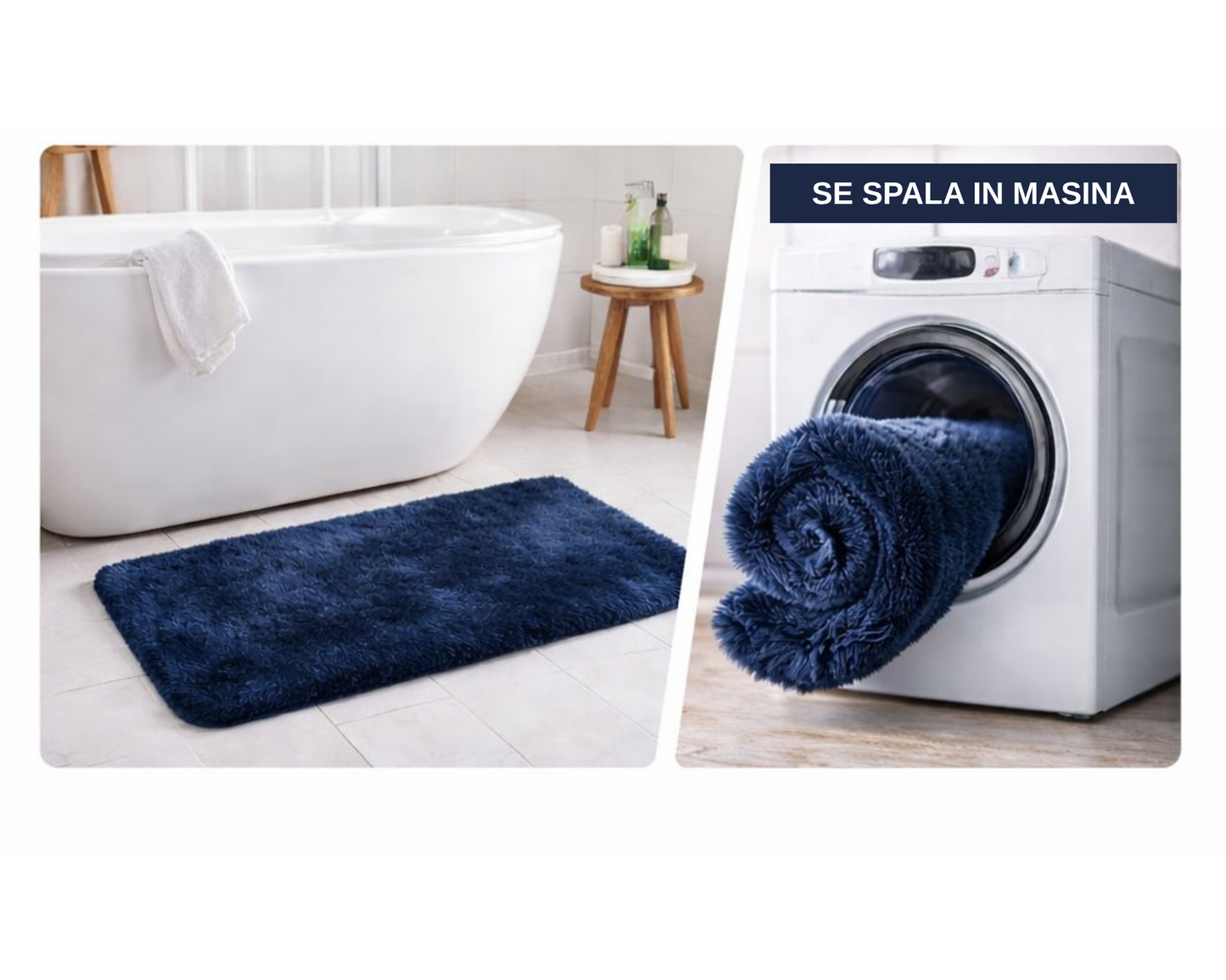 Covoras baie pufos, 90 x 60 cm, ultra absorbant si antiderapant - microfibra foarte moale, Albastru Inchis ®OPTIMDEKO