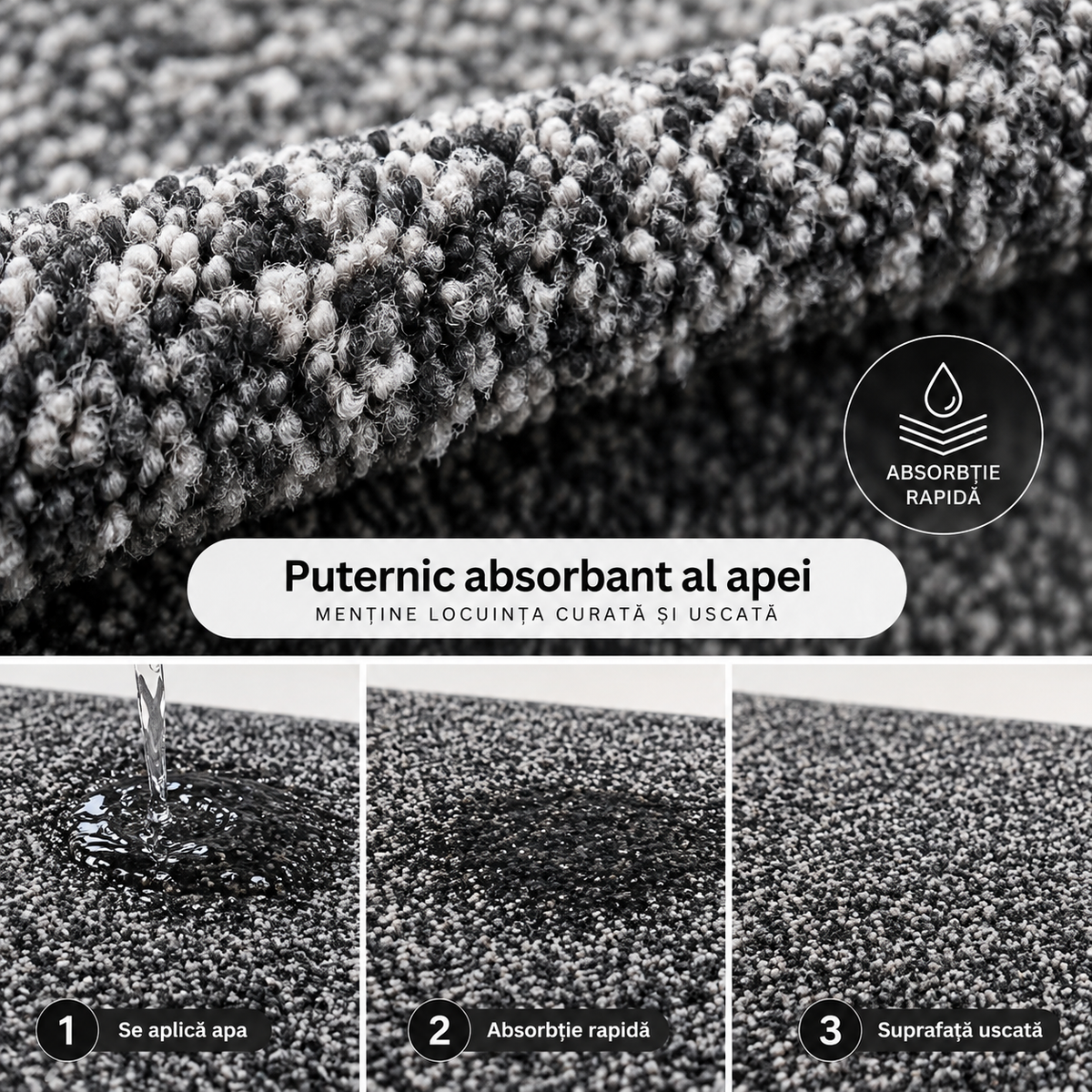 Covoras de Intrare ®OPTIMDEKO, 120x 180 cm, Antiderapant, Absorbant si Antimurdarie, Baza din Cauciuc, Rezistent, pentru Interior si Exterior, Gri Deschis