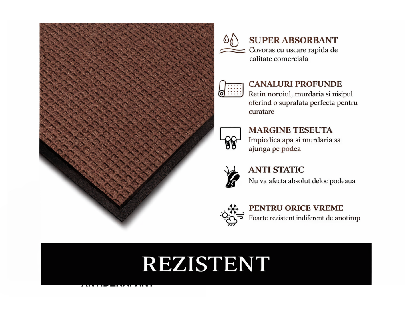Covoras intrare gri 90x60 cm, ®OPTIMDEKO, antiderapant, rezistent, absorbtie murdarie si apa, interior/exterior, CR096 GRI