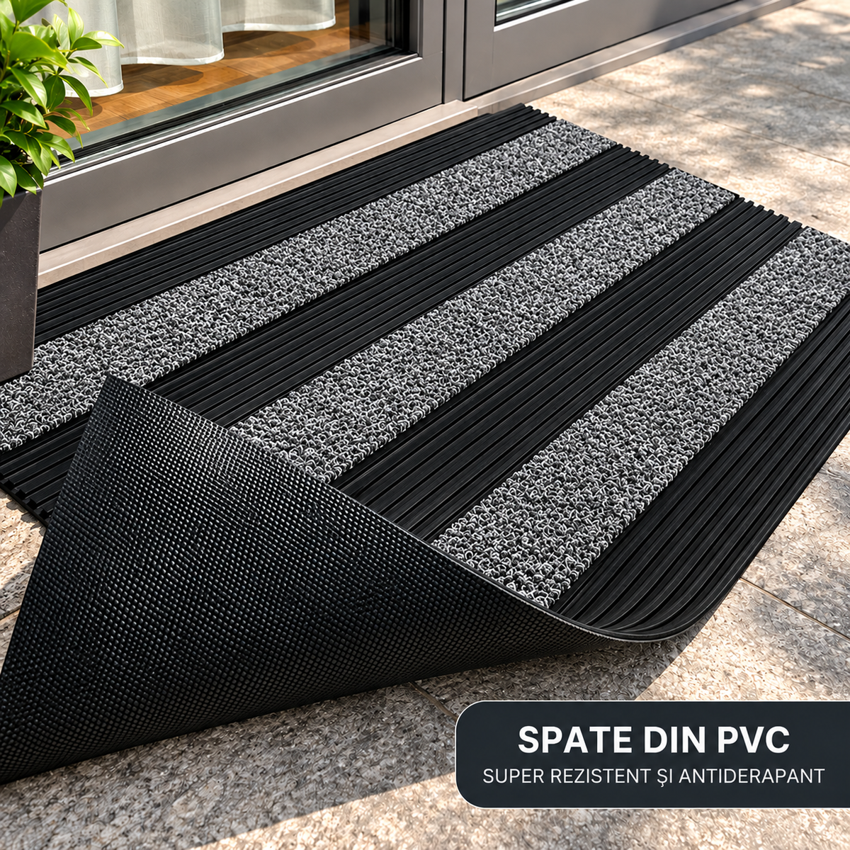 Covoras intrare cauciuc si polietilena antiderapant, gri, DM06 - 75x45 cm
